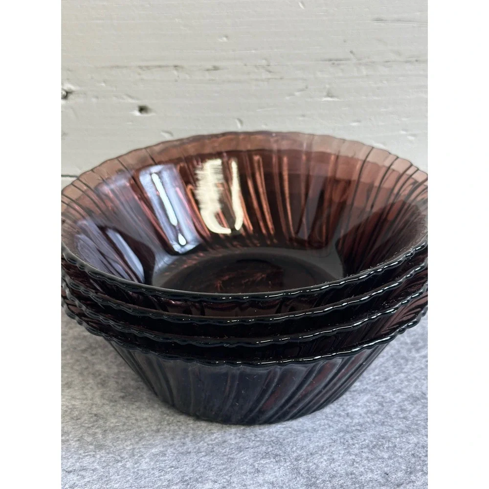 Purple Amethyst Calla Lilly Glass Bowls Set of 4 Vintage
